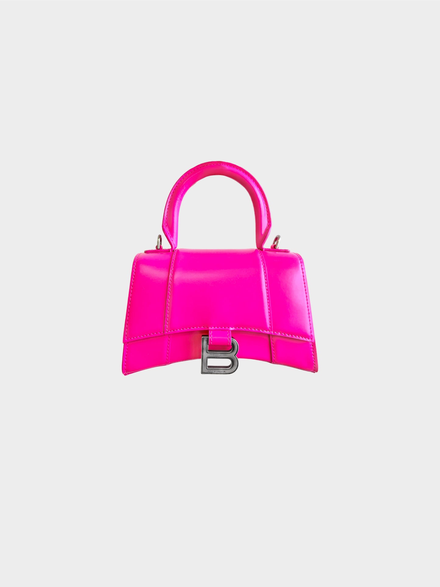Balenciaga 2023 Hot Pink XS Hourglass Two-Way Leather Bag