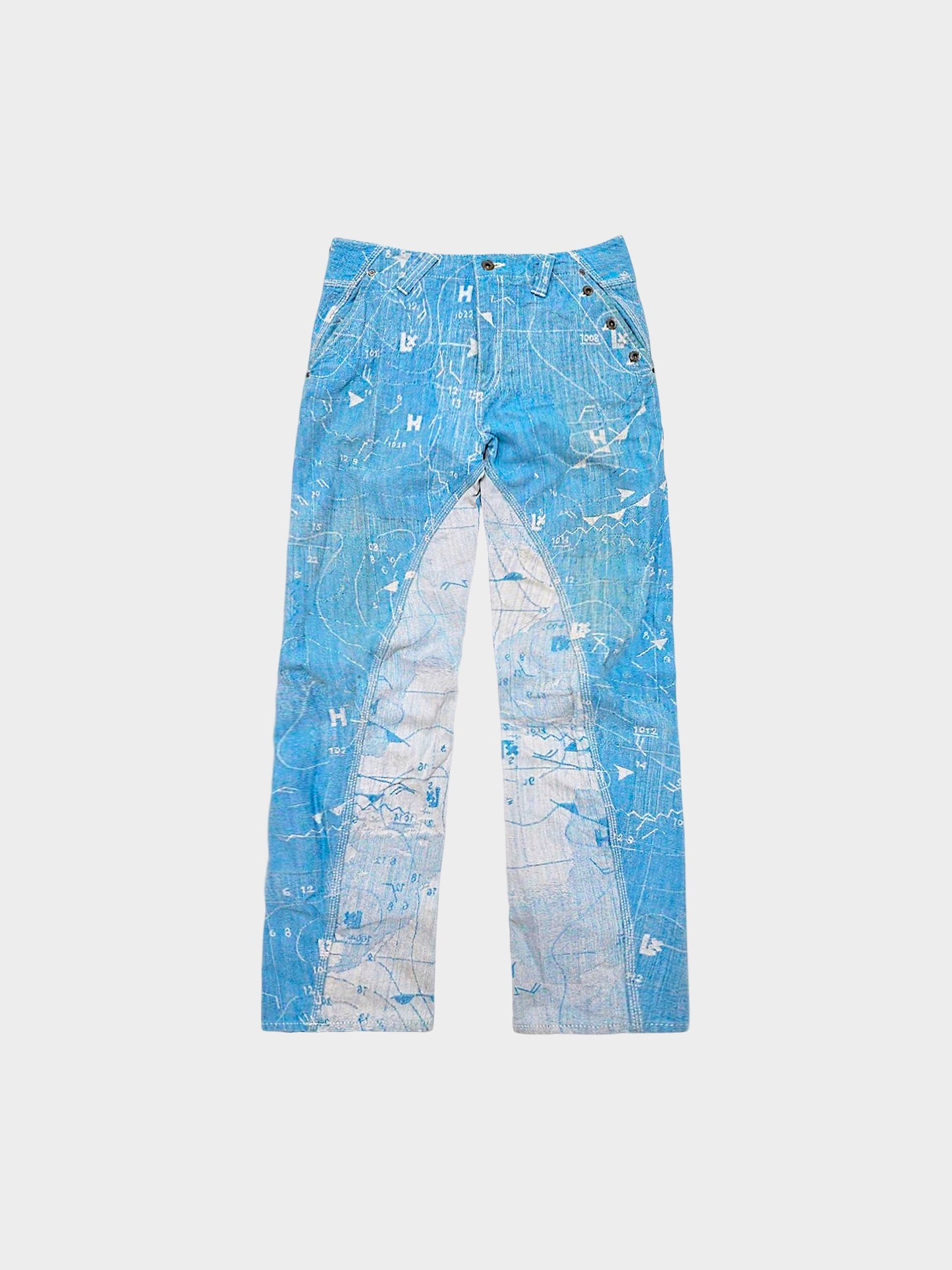 Issey Miyake Men SS 2008 A-POC Weather Map Draped Jacquard Denim Pants