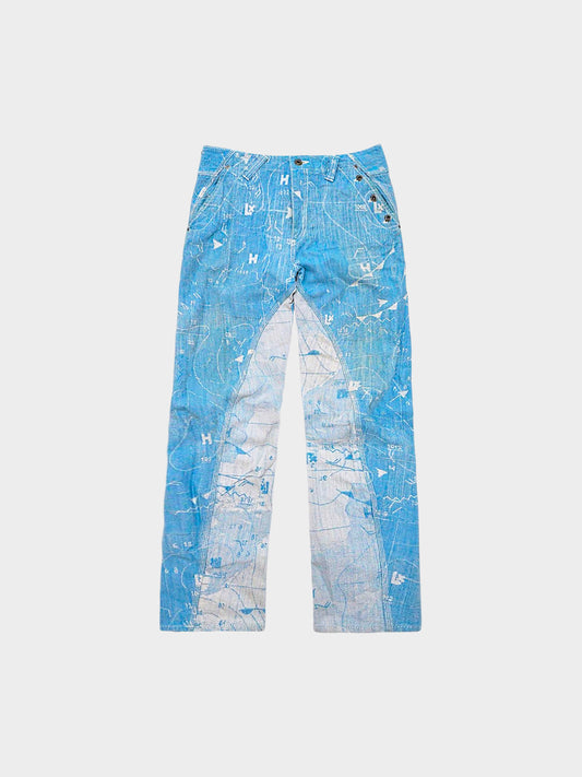 Issey Miyake Men SS 2008 A-POC Weather Map Draped Jacquard Denim Pants