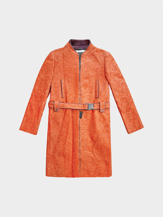 Miu Miu 1990s Orange Zip-up Trench Coat with Belt