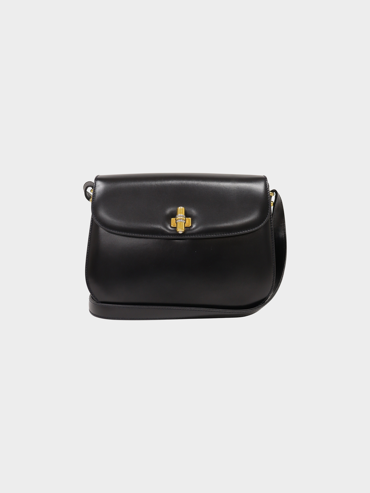 Gucci 2000s Black Leather Turn-Lock Shoulder Bag