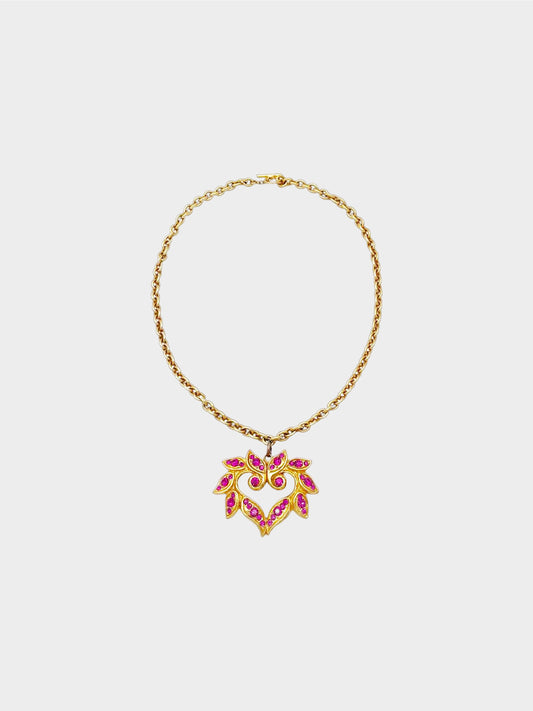 Christian Lacroix 1990s Pink Crystal Heart Pendant Chain Necklace