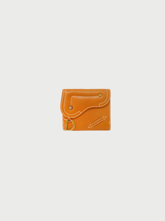 Christian Dior 2020s Brown Leather Saddle Lotus Wallet