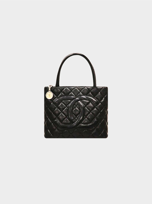 Chanel 2000 Black Caviar Skin Quilted Tote Bag