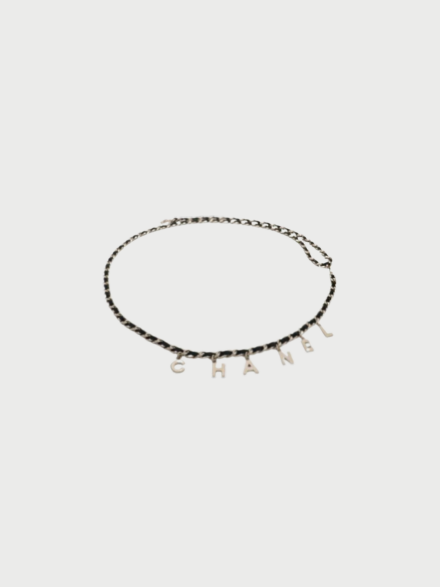 Chanel 2000s Silver Black Logo Chain Belt
