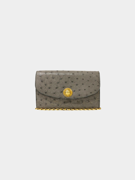 Celine 2000s Gray Star Ball Ostrich Leather Chain Shoulder Bag