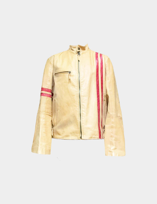 Dolce & Gabbana 2000s Beige and Red Striped Biker Jacket