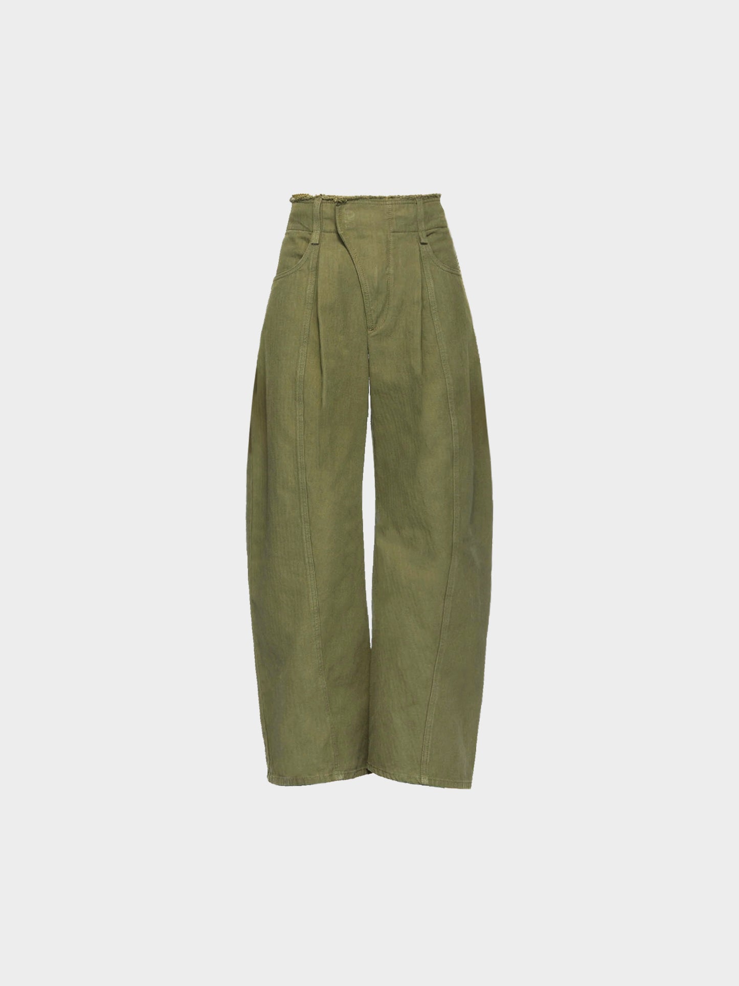 Chloé 2020s Khaki Green Wide Leg Herringbone Trousers