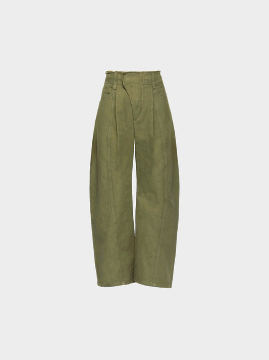 Chloé 2020s Khaki Green Wide Leg Herringbone Trousers