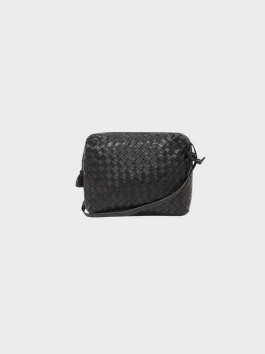 Bottega Veneta 2010s Black Intrecciato Leather Shoulder Bag