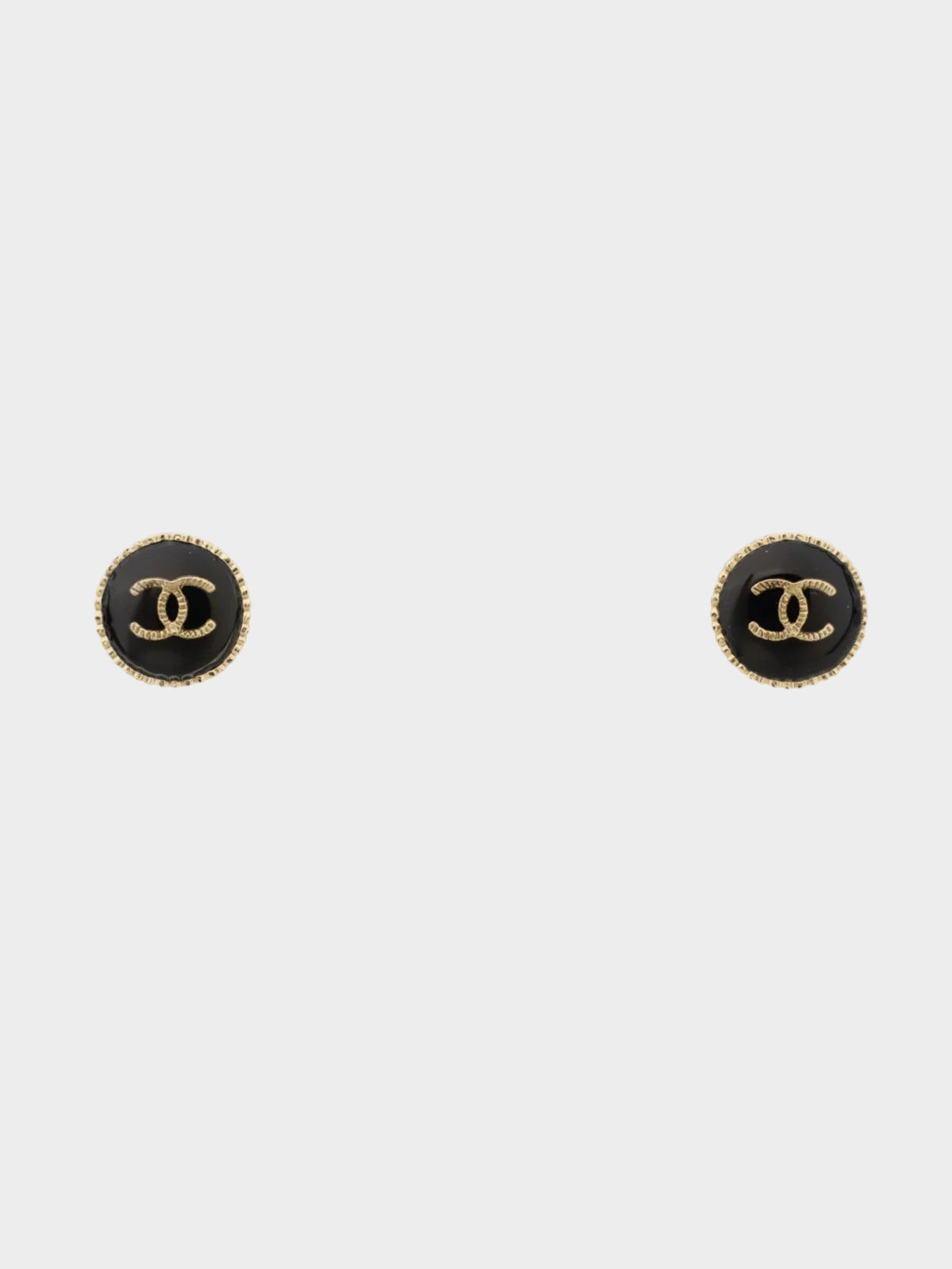 Chanel 2021 Black Gold Coco Round Earrings