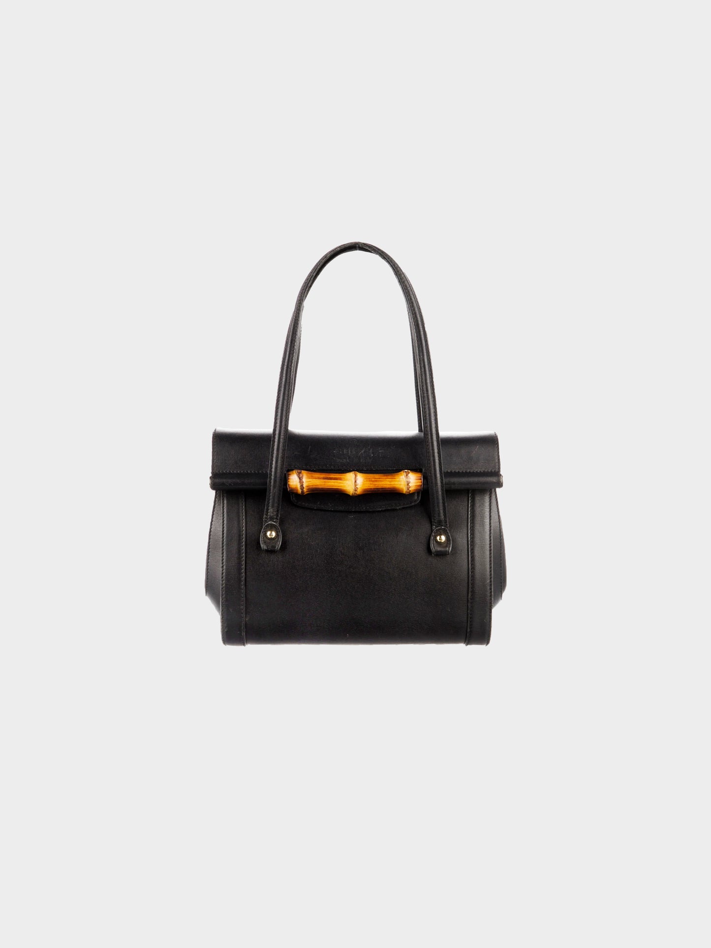 Gucci 2000s Black Leather Bamboo Bullet Top Handle Bag