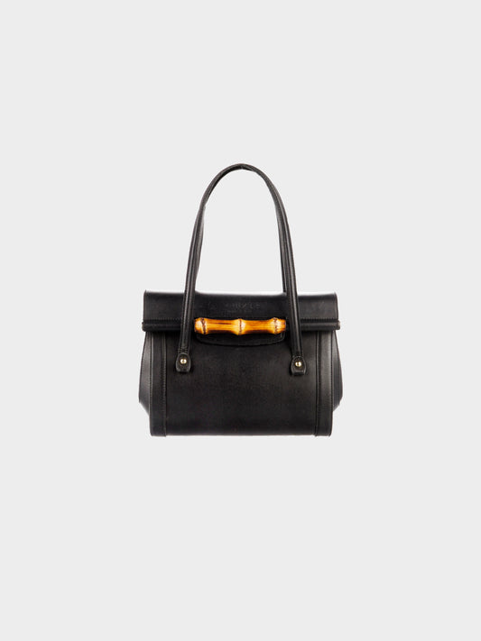 Gucci 2000s Black Leather Bamboo Bullet Top Handle Bag