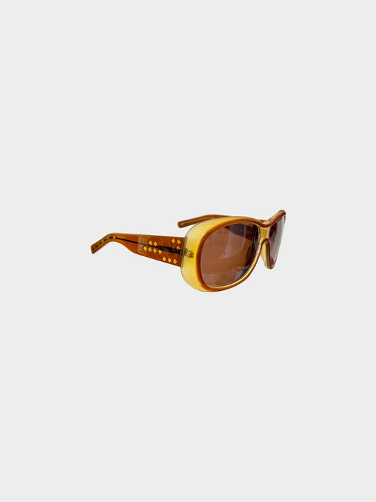 Bottega Veneta 2000s Brown Chunky Round Frame Sunglasses