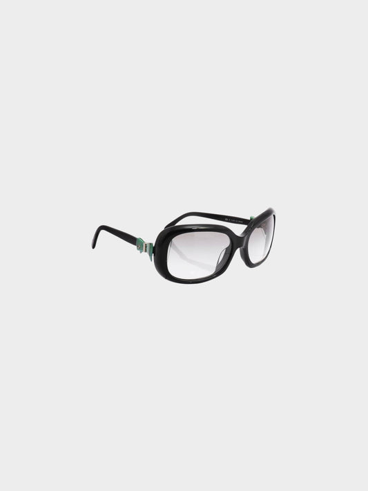 Chanel Early 2000s Black Acetate CC Bow Sunglasses
