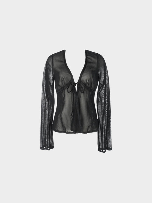 Jean Paul Gaultier 2000s Black Nylon Mesh Long Sleeve Top