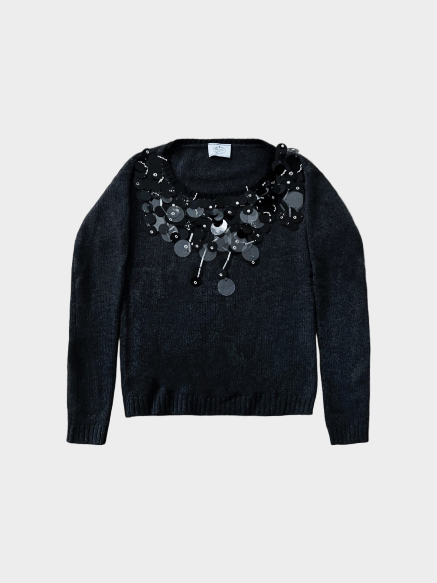 Prada 2020s Sequin Steel Grey Cashmere Sweater