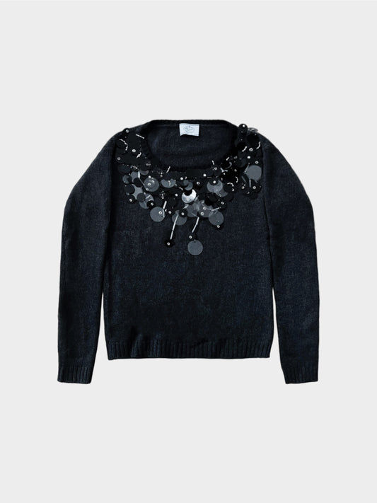 Prada 2020s Sequin Steel Grey Cashmere Sweater