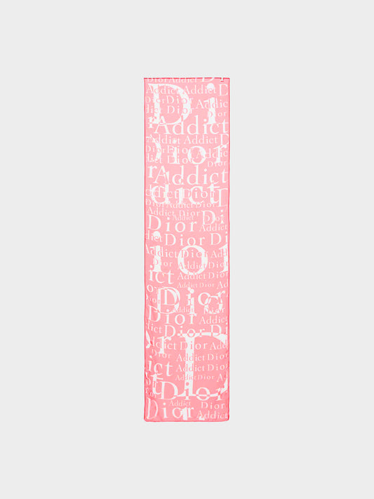 Christian Dior by John Galliano 2000s Red and White "Addict" Print Silk Scarf