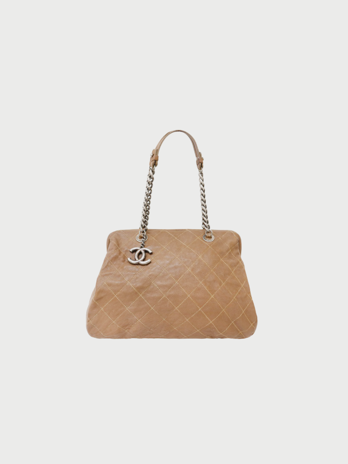 Chanel 2000s Beige Caviar Skin Chain Handbag