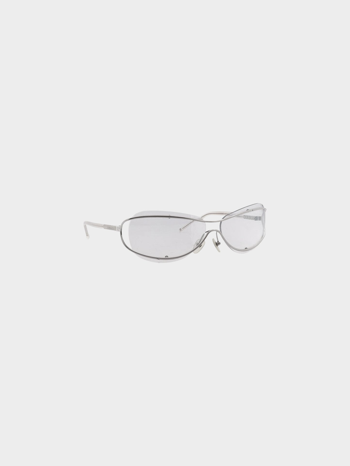 Chanel 2000s Grey and Silver Metal Frame Cat Eye Sunglasses