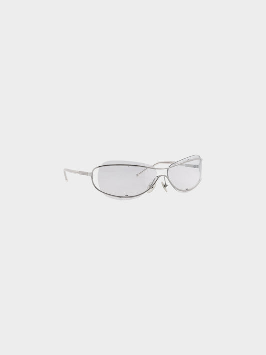 Chanel 2000s Grey and Silver Metal Frame Cat Eye Sunglasses