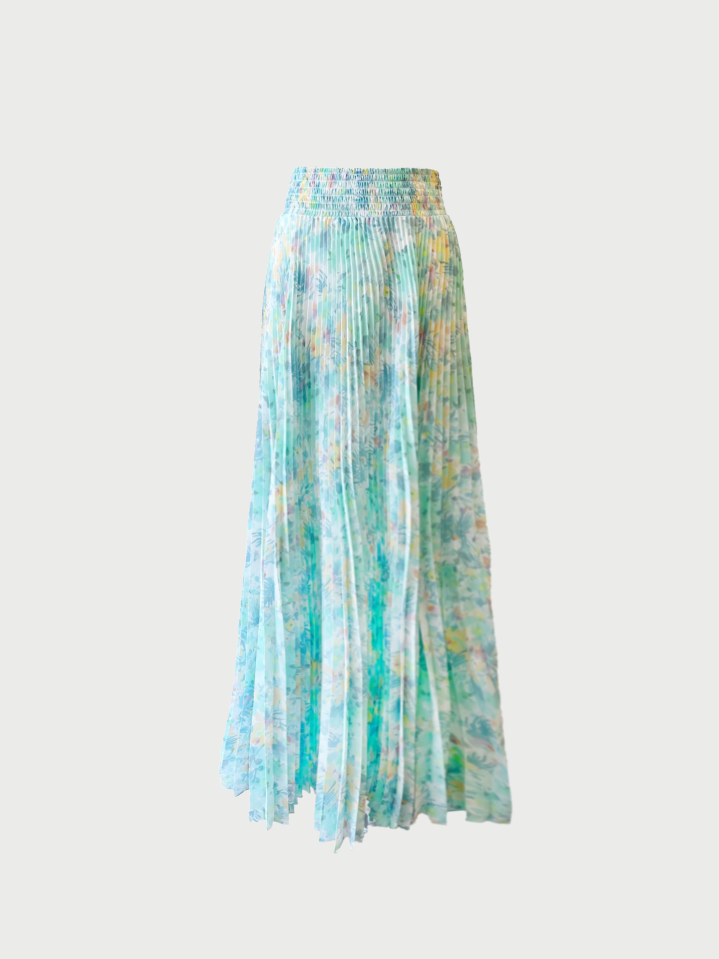 Prada 2010s Green Floral Print Pleated Maxi Skirt
