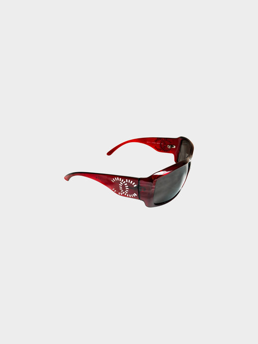 Chanel 2000s Red CC Rhinestone-embellished Rectangle Sunglasses