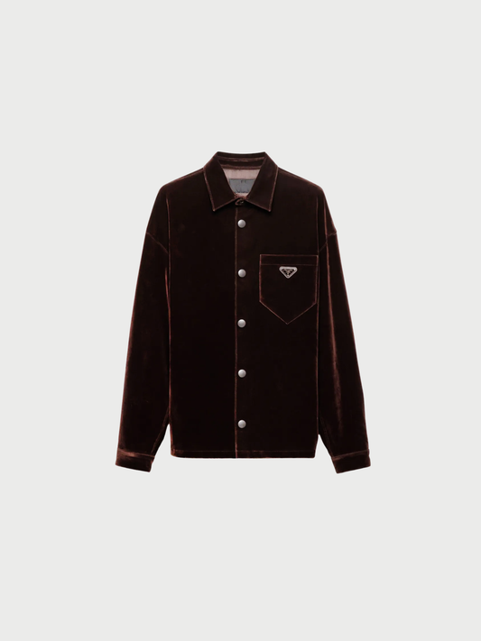 Prada 2022 Dark Brown Velvet Triangle Logo Blouson
