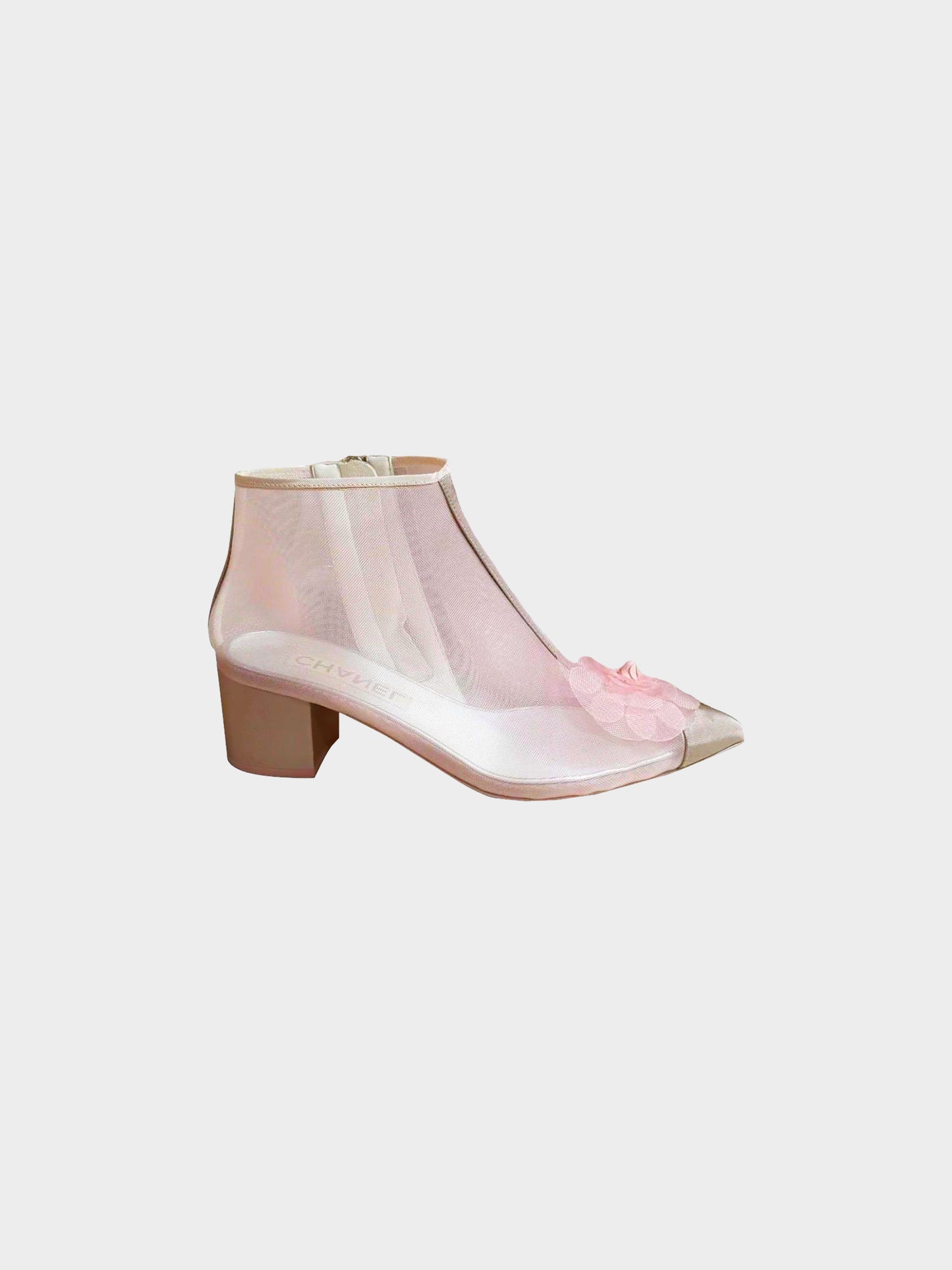 Chanel SS 2019 Pink Mesh and Grosgrain Camellia Short Booties