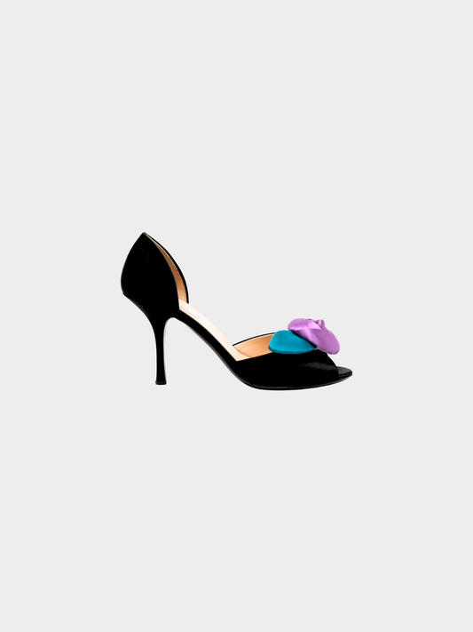 Prada 2000s Black Rosette Satin Heels