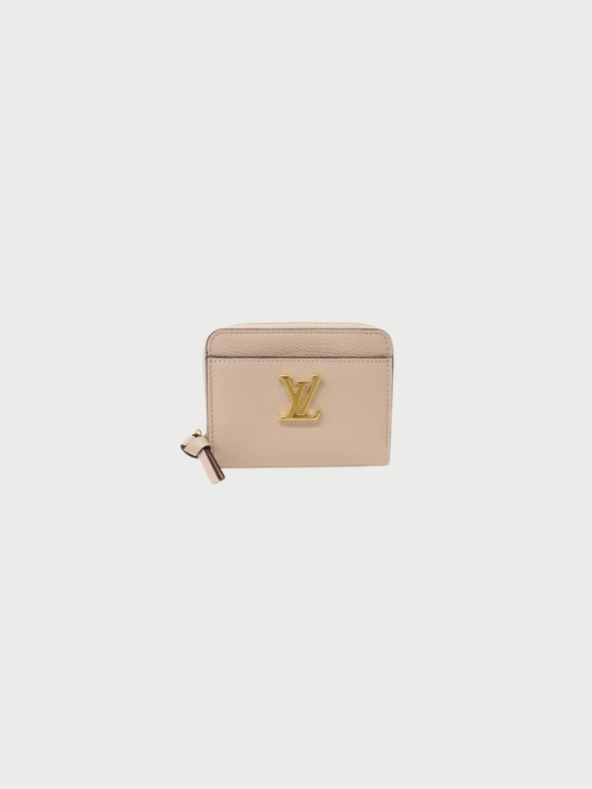Louis Vuitton 2020s Pink Gray Leather Lockme Zippy Coin Purse