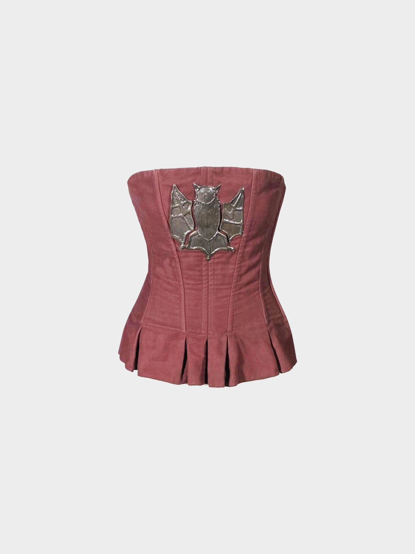 Chloé by Stella McCartney FW 2001 Brown Velvet and Metal Bat Motif Bustier Corset Top