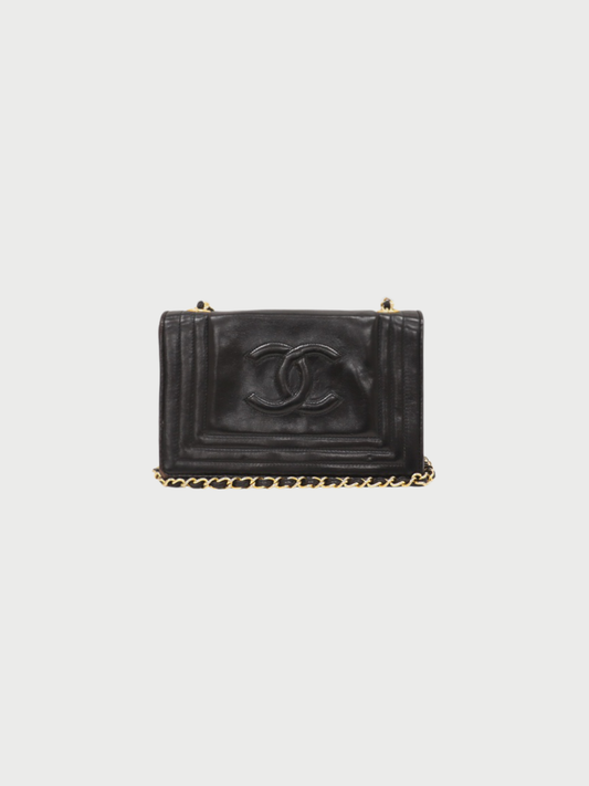 Chanel 1980s Black Lambskin Push Lock Chain Shoulder Bag