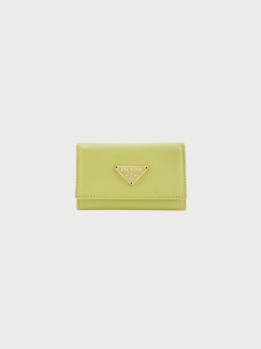 Prada SS 2020 Green Saffiano Leather Triangle Logo Key Case
