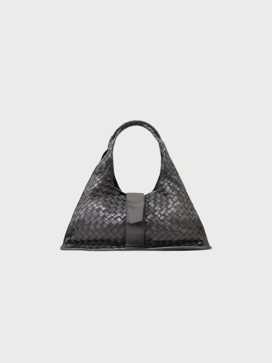 Bottega Veneta 2000s Black Intrecciato PVC Leather Chain Handbag