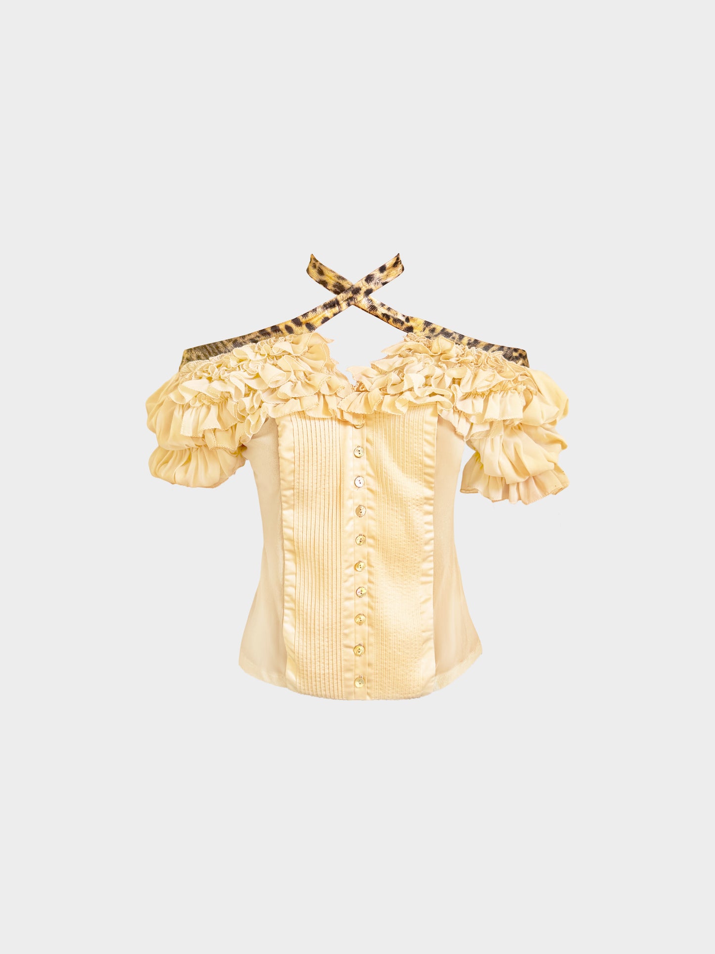 Roberto Cavalli 2000s Just Cavalli Yellow Silk Satin Ruffled-detail Top