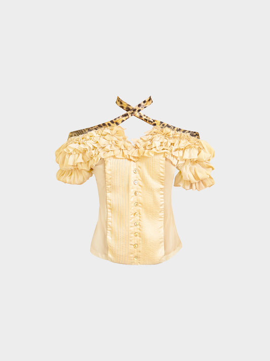 Roberto Cavalli 2000s Just Cavalli Yellow Silk Satin Ruffled-detail Top