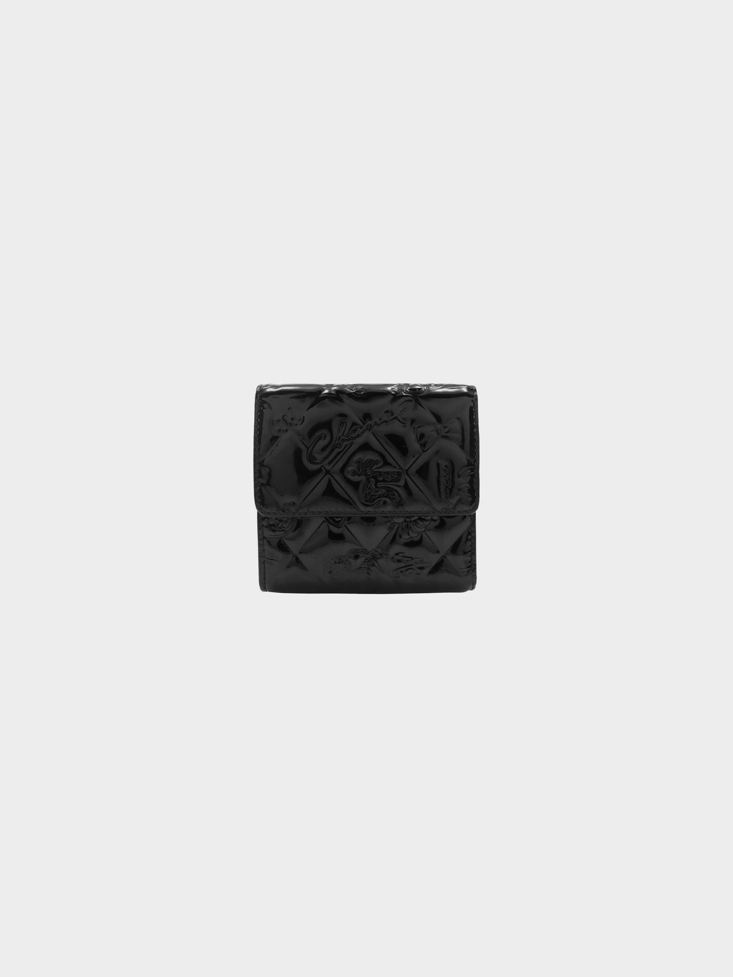 Chanel 2006-2008 Black Patent Leather Chanel Icons Tri-fold Wallet