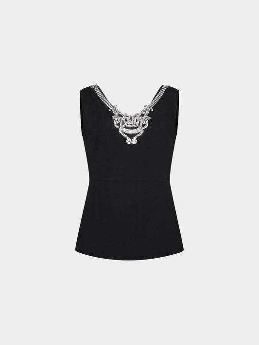 Prada SS 2017 Black Crepe Rhinestone Tank Top