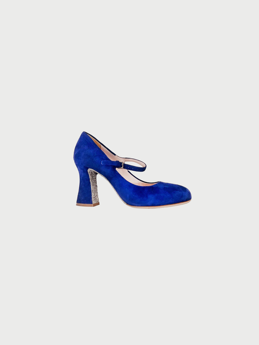 Miu Miu 2010s Navy Suede Leather Mary Jane Pumps