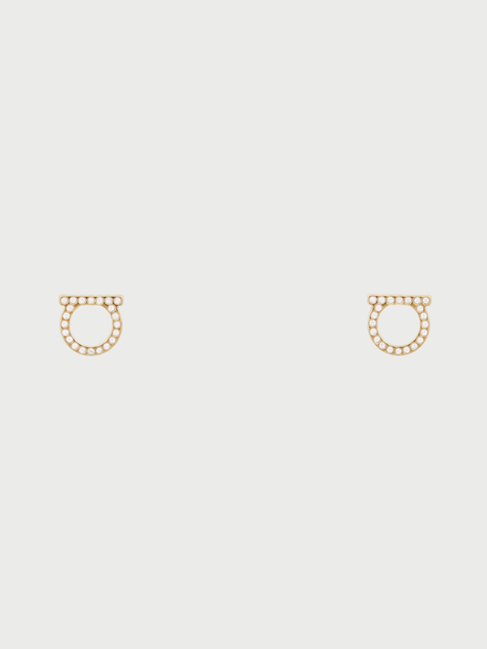 Salvatore Ferragamo 2000s Gold Plated Metal Rhinestone Gancini Earrings