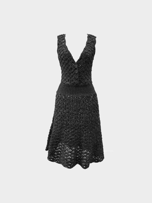 Chanel SS 2008 Black Silk Crochet Dress
