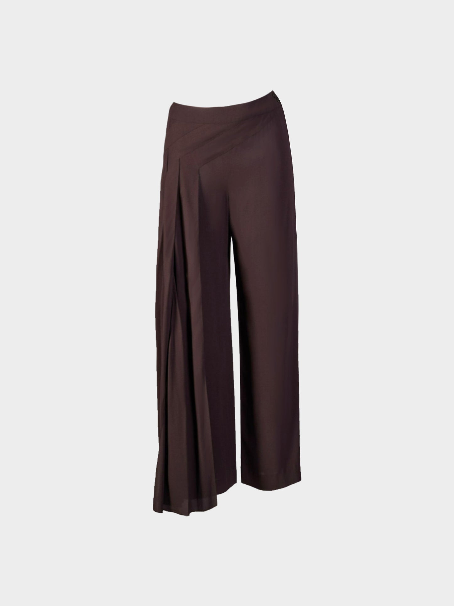 Chanel SS 1999 Brown Silk Crepe Topstitched Pants with Pleats
