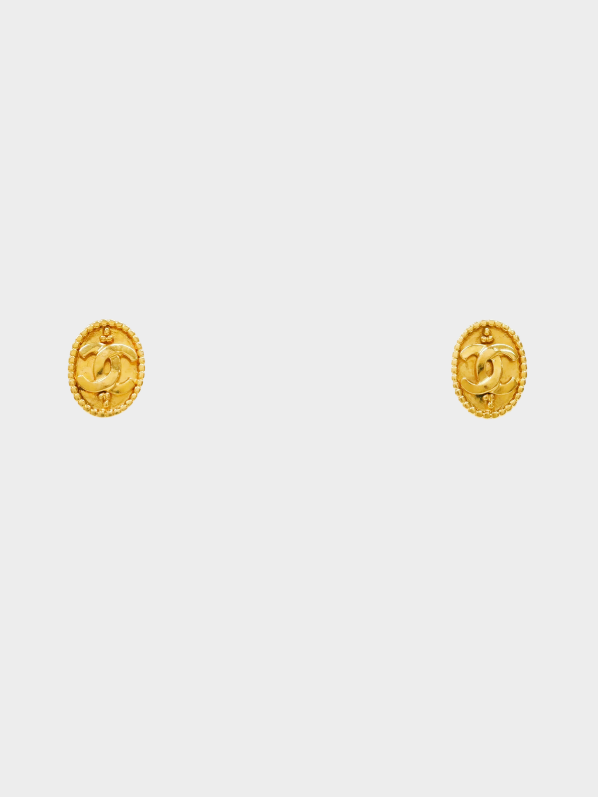 Chanel 1996 Gold Coco Oval Earrings