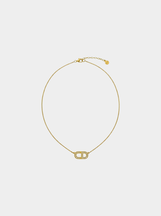 Christian Dior 2000s Gold CD Rhinestone Necklace