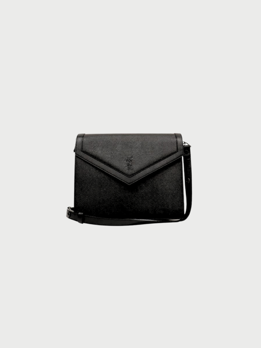 Yves Saint Laurent 2000s Black Leather Logo-Stamped Shoulder Bag