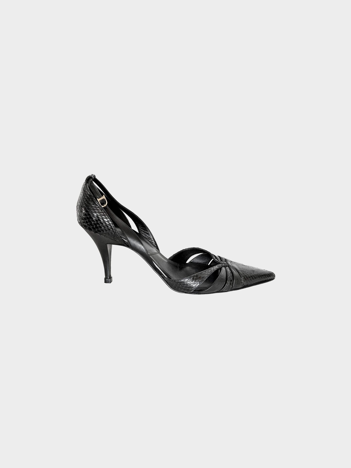 Christian Dior 2000s Black Snakeskin Leather Pointed Toe Pumps