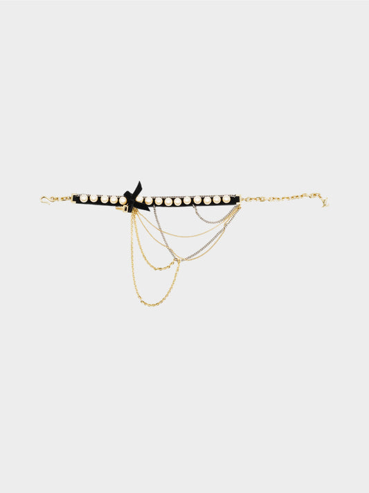 Louis Vuitton by Marc Jacobs FW 2004 Faux Pearl Key and Bow Motif Chain Necklace