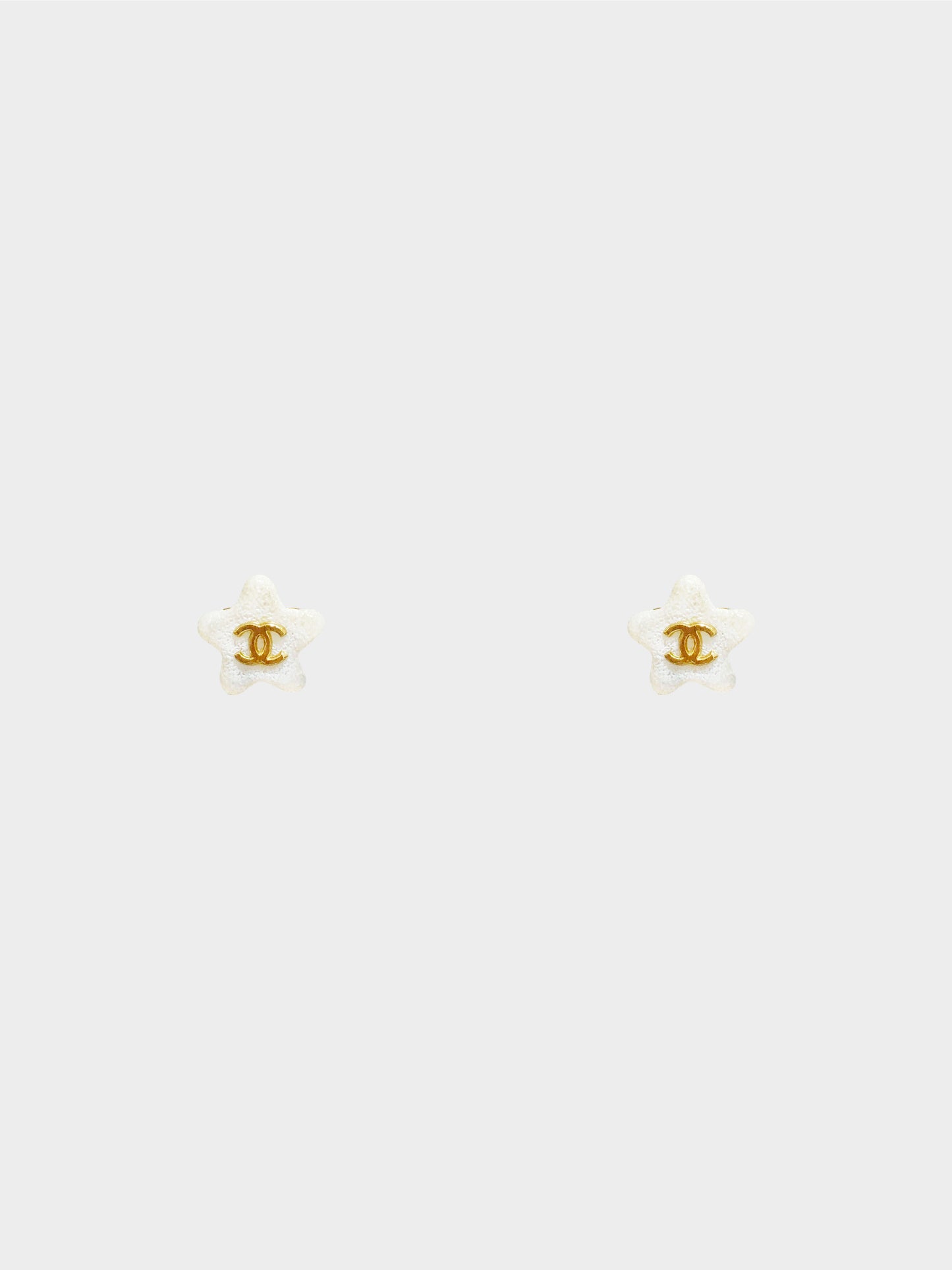 Chanel 2000s White and Gold Star Earrings